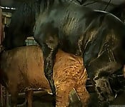 Brutal black stallion nicely bangs a brown cow from behind - picture 12