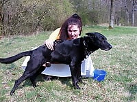 Zoo slut with saggy tits fucks outdoor with a black dog - picture 12