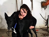 Zoo slut with saggy tits fucks outdoor with a black dog - picture 33
