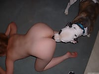 Big-boobed chick with round ass bangs with a trained dog - picture 6