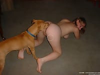 Big-boobed chick with round ass bangs with a trained dog - picture 17