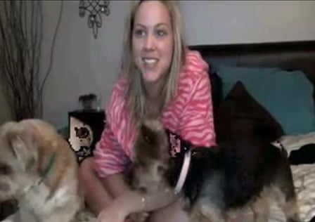 Smiling blue-eyed blonde rides a dog dick with passion / Zoo Tube 1