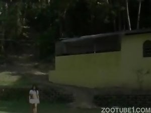 Toned Thai slut undresses just to fuck with a horse