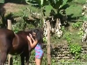 Lusty girl does weird sexual things to horse