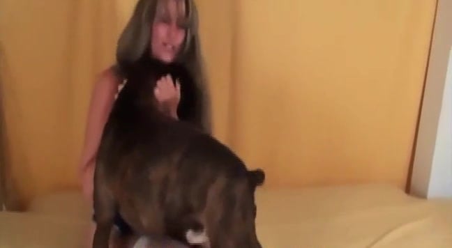 Gorgeous girl makes love to dog in different positions