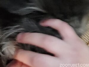 Guy pushes his cock deep down the animal's throat