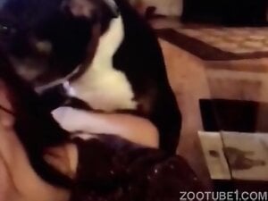 Sucking husband dick while dog fucked her