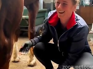 Stable girl really likes her job