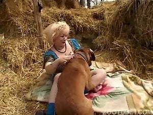 Farm bestiality action with a trained doggy